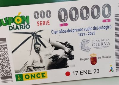 Cupón de la ONCE con motivo del centenario del primer vuelo del autogiro de Juan de la Cierva.